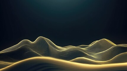 Poster - Luxury gold line art depicting mountains and hills, set against a deep background. Elegant and modern design for premium wallpapers.