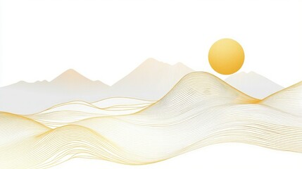 Aufkleber - Minimalist line art of mountains in gold, smooth and elegant, perfect for a high-end wallpaper or background.