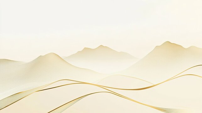 Minimalist line art of mountains in gold, smooth and elegant, perfect for a high-end wallpaper or background.