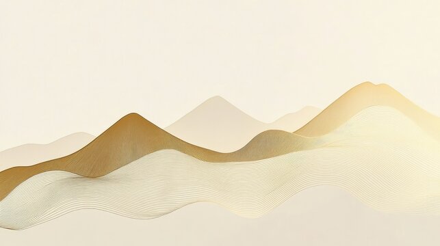 Minimalist line art of mountains in gold, smooth and elegant, perfect for a high-end wallpaper or background.