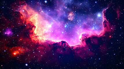 Wall Mural - Cosmic Nebula with Stars, Glowing with Purple, Red and Orange Hues in a Deep Space Background