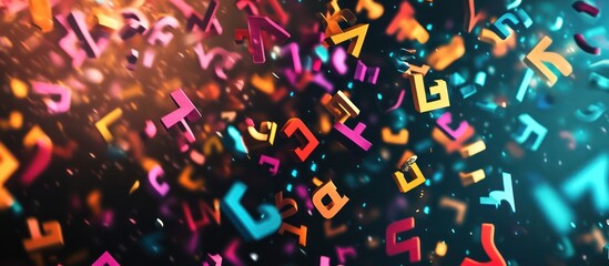 Abstract Colorful Letters Falling in Dark Background