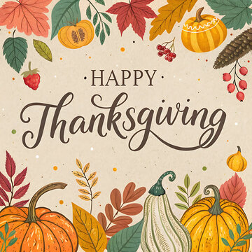 Warm Thanksgiving Blessings with Elegant Calligraphy and Vibrant Fall Pumpkins and Gourds