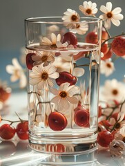 Poster - A glass with pieces of Chrysanthemum, red dates.