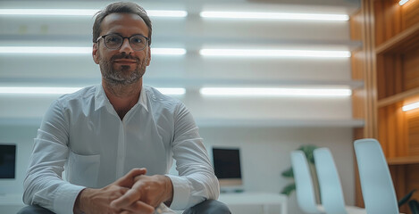 Aufkleber - A man is sitting in a meeting room at a startup company.