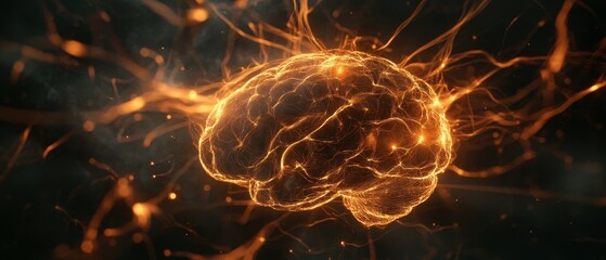 Poster - Explore the power of an abstract glowing brain with soft neural connections