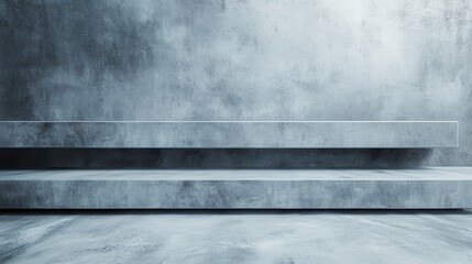 Poster - Two concrete shelves are set within a textured ambience, creating a futuristic and minimalistic look that highlights shadows and light interplay with elegance and depth.