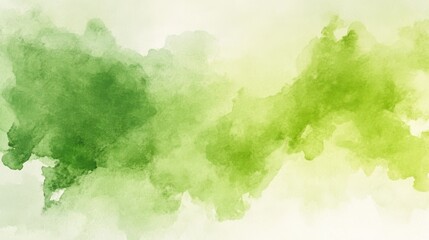 Poster - Abstract green watercolor background with soft, blended hues creating a serene and calming atmosphere.