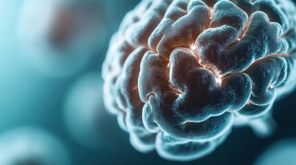 Poster - A detailed close-up of a glowing brain with neural connections highlighted, representing concepts of intelligence, neuroscience, and connectivity in a futuristic style.