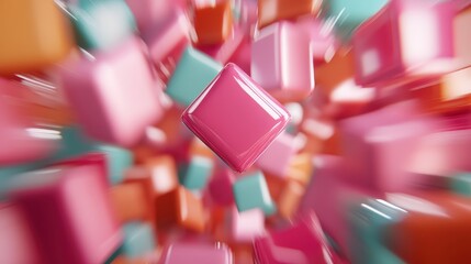 Poster - A vibrant and surreal arrangement of colorful cubes floating in dynamic motion, capturing the imagination and representing creativity and endless possibilities.