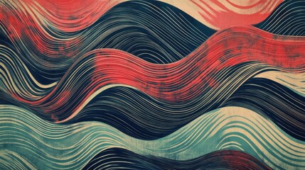 Poster - Abstract waves with rich red and blue hues create a vibrant and dynamic pattern.