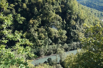 Poster - Beautiful scenic view of the mountains, river and forest.