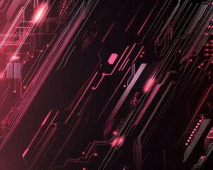 Poster - Dynamic flat cybernetic backdrop showcasing silver and red geometric patterns. Generative AI