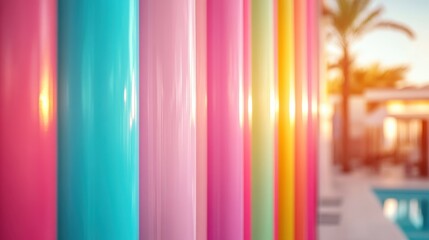 Poster - A close-up view of pastel-colored architectural columns with a dreamy, soft focus, evoking a sense of whimsy and tranquility in a serene outdoor setting.