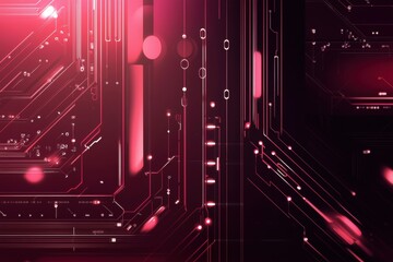 Poster - Vibrant flat cybernetic backdrop featuring silver and red circuit patterns. Generative AI
