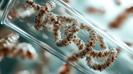 Poster - A detailed view of a DNA strand coiled within a transparent test tube, representing molecular biology and genetic research innovations in modern science.