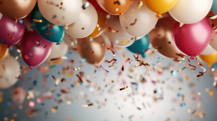 Poster - A festive scene featuring colorful balloons floating along with vibrant confetti, creating a joyful and celebratory atmosphere that captures the essence of happiness.