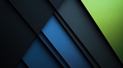 Poster - Abstract composition of layered geometric shapes in shades of blue, green, and black, creating a modern aesthetic.