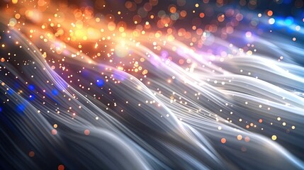Aufkleber - Bundles of abstract optical fiber lines. bright light signals quickly transmit data for high speed internet connection. technology and internet concept. Glowing fiber optic lines wallpaper.