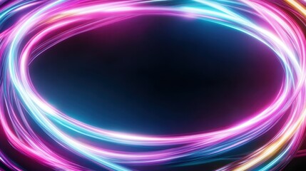 Poster - Graceful and vibrant light trails in circular motion captured in a dark background, presenting a mesmerizing combination of colors and motion for artistic expression.