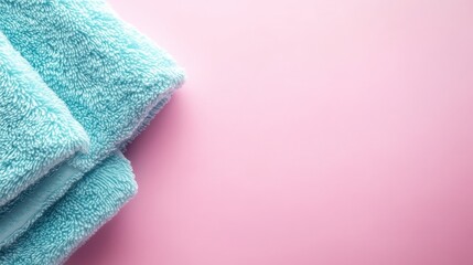 Poster - A folded light blue towel is draped over a subtle pastel pink background, creating a visually serene and gently modern feel highlighting elegance and comfort.
