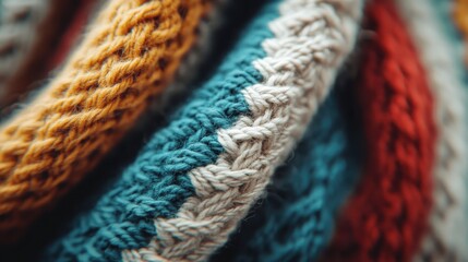 Poster - An assortment of colorful yarns intricately knitted together, showcasing a vibrant mixture of threads that highlight craftsmanship and creativity, ideal for textiles and arts.