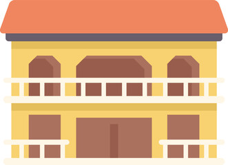 Poster - simple vector illustration of a two storey building with balconies featuring large windows and a red