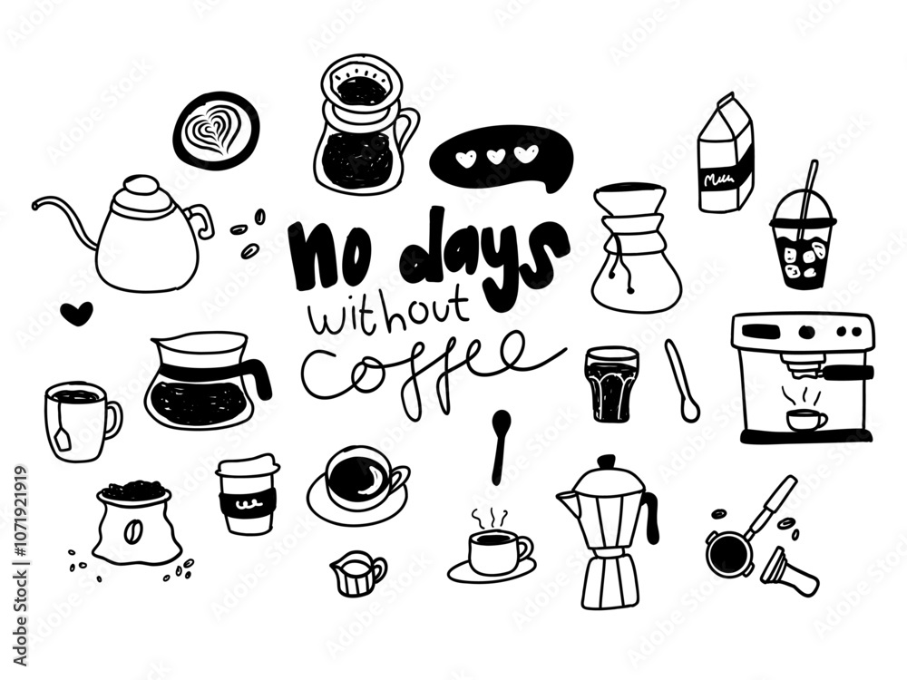 Set of coffee shop elements doodle hand drawn Stock Vector | Adobe Stock