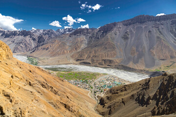 Wall Mural - View of the kaza town from above in spiti valley, himachal pradesh in India.