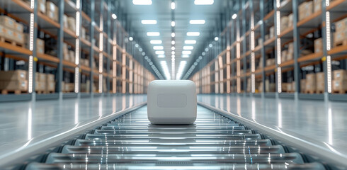 Aufkleber - Smooth flow of inventory in a high-tech warehouse, displaying digital systems and optimized stock movement process.