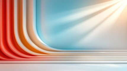 Poster - An ethereal abstract piece with gradient curved stripes bathed in soft, surreal lighting, evoking a sense of tranquility and creative expression.