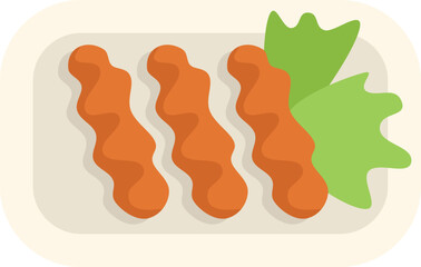 Poster - Three grilled sausages are laying on a plate with green lettuce leaves, ready to be served