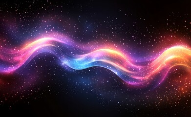 Poster - Colorful streams of light emanate from a digital landscape at night