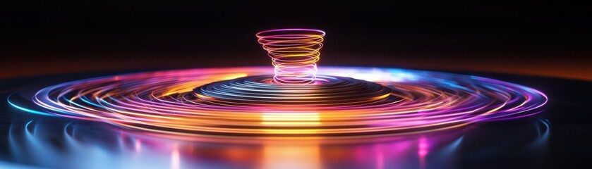 Poster - a colorful ripple effect captured in the moment a droplet falls onto the surface of water, creating 