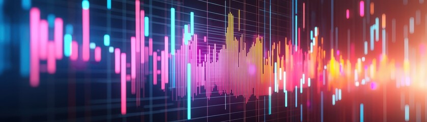 Poster - A vibrant digital visualization of sound waves, showcasing an array of colors and patterns that represent audio frequencies.