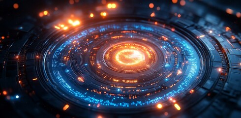 Poster - This futuristic illustration of digital future blue with perspective HUD and flowing dots illustrates the concept of future innovation and technology.