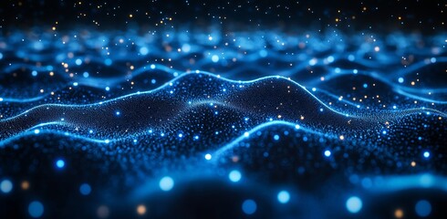 Poster - Graph of a dot connecting a wireframe digital tunnel. Concept of digital technology and innovation in the near future.