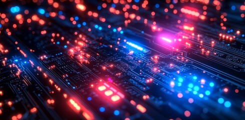 Poster - Artworks using digital technology can benefit from the abstract dark blue futuristic circuit grid line pattern.