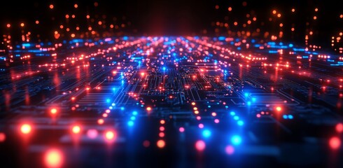 Poster - Dark blue abstract digital circuit grid line pattern makes the perfect background for artwork related to digital technology.