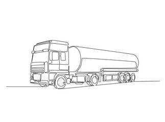 Leinwandbilder - Continuous one line drawing of Heavy Tanker Truck. Tanker Truck single line art vector illustration. Editable vector.