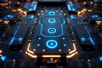 Poster - Abstract blue background with futuristic high-tech technology.
