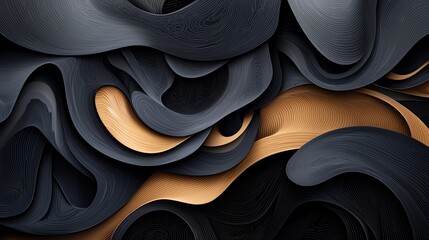 Poster - Abstract flowing shapes in black and beige.