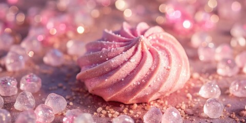 Poster - A Pink Swirl of Delightful Meringue Nestled in a Bed of Sparkling Crystals and Light