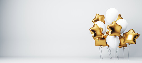 Aufkleber - Gold and White Balloons on a Blank Background. 3D Rendering