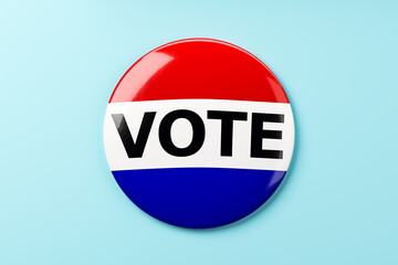 Poster - Vote button with red, white, and blue colors on a light blue background. 3D Rendering