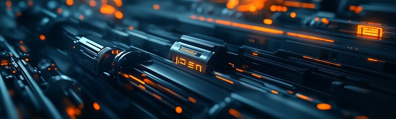 Fototapete - A futuristic digital landscape featuring intricate patterns of glowing lines and structures, evoking a sense of technological advancement and interconnectedness.