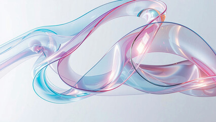 3d render of colorful glass ribbon in white background, soft blue and purple gradient, pastel color palette, created with AI.
