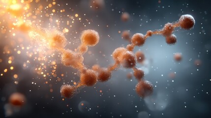 Poster - A vivid representation of a molecular structure with dynamic, glowing particles, evoking a sense of complexity and the beauty of scientific discovery.