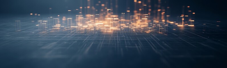Leinwandbilder - A futuristic city skyline illuminated by bright lights, set against a dark background, conveying a sense of advanced technology and digital innovation.