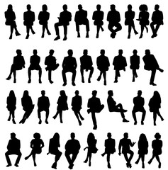 silhouette of people sitting on isolated white background